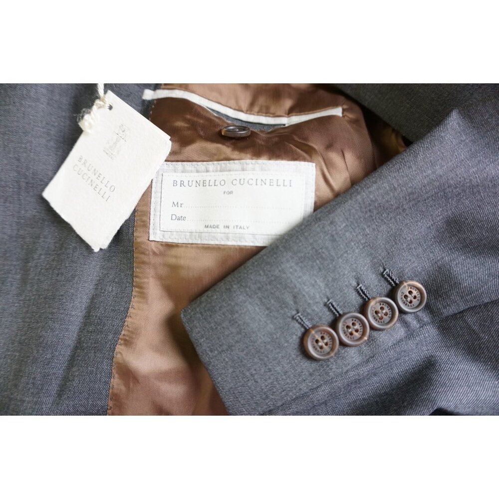 Brunello Cucinelli Wool Solid Gray 2 Pc Suit Jacket Pant 64 EU 54 US BRAND NEW